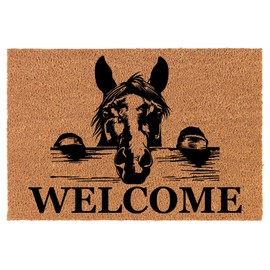 Welcome Doormat Coco Coir Door Mat Gift Welcome Peeking Horse (30" x 18")