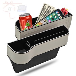 Car Seat Gap Filler Organizer, 2 Pack Multifunctional Car Seat Organizer, Auto Console Side Storage Box with Cup Holders 2 Seat Hooks for Drink, Car Organizer Front Seat for Holding Phone, Sunglasses