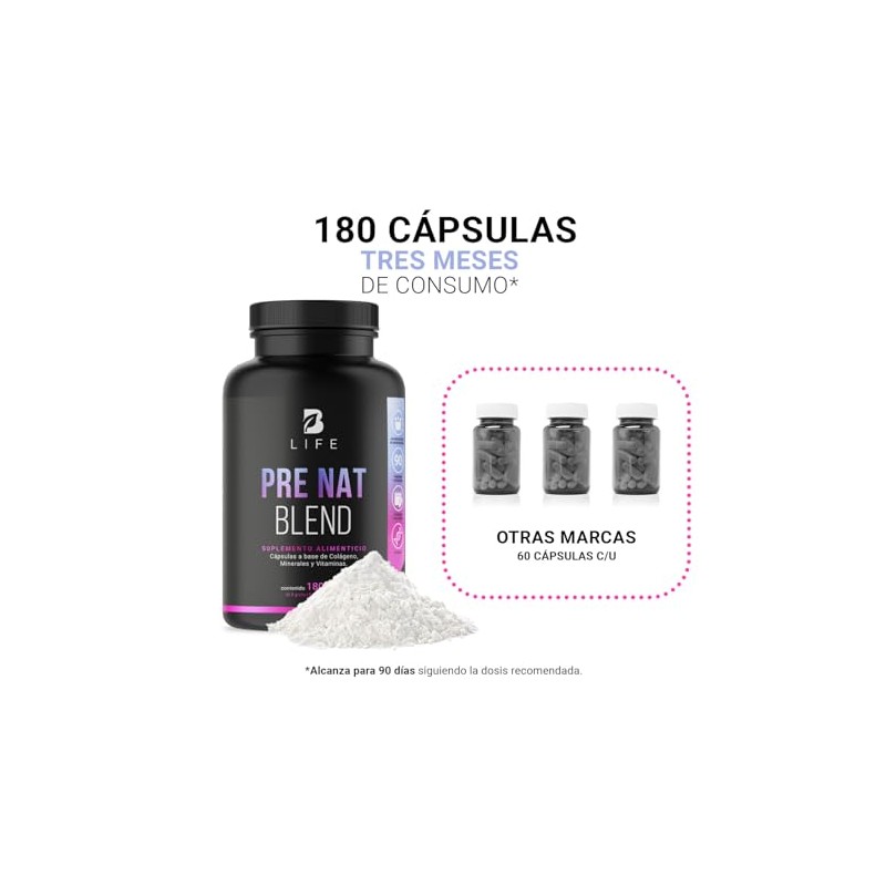 B Life Multivitamínico Pre Nat Blend 180 cápsulas Ácido Fólico