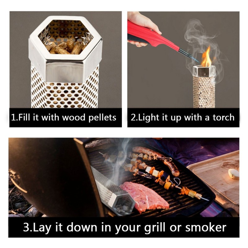 Pellet Smoker Tube Hexagonal Stainless Steel BBQ Pipe Outdoor Mesh