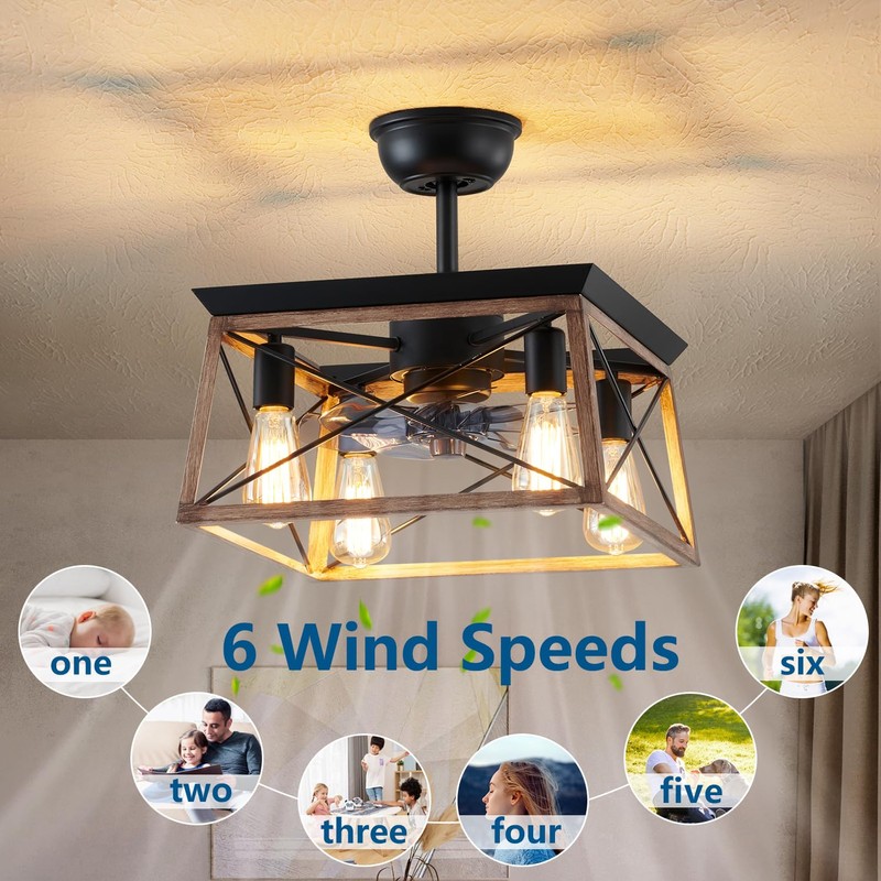 Dalouguan Farmhouse Ceiling Fan with Light, 4-Light Walnut Caged Ceiling