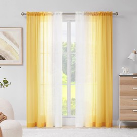 Melodieux Yellow Ombre Sheer Curtains - Chiffon Gradient Rod Pocket Voiles, Semi Transparent Lightweight Sheer Curtain for Window, Living Room, Indoor, Outdoor (56x81 inch, 2 Panels)