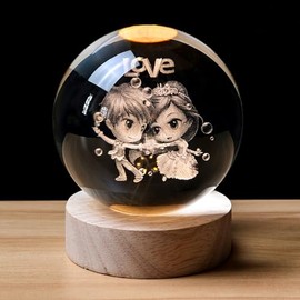TINGMEIBESTLY 3D Cross Crystal Ball with Wooden Light Base, Laser Engraved Valentine Gifts,Wedding Propose for Lover (Love)