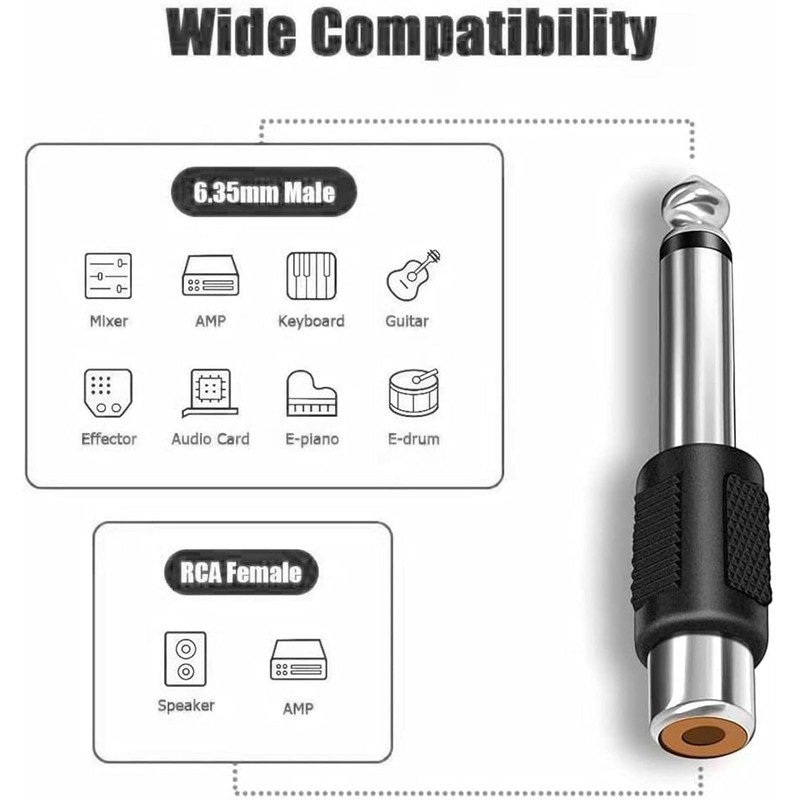 Kjzeex 6 Pack 6.35mm Male Mono Jack Plug to RCA