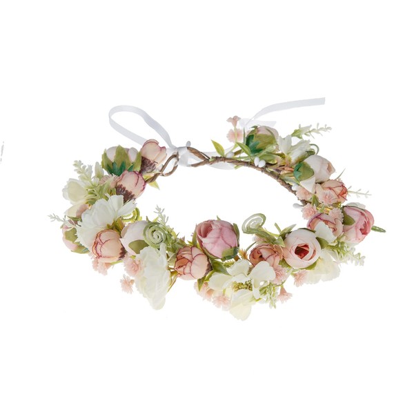 Vividsun Flower Crown Floral Wreath Headband Floral Crown Wedding Festivals Photo Props Headpiece (F/pink camellia)