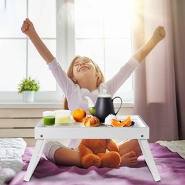 Bamboo Bed Tray Table with Folding Leg, Breakfast in Bed Tray for Eating, Breakfast Bed Trays for Kitchen Serving, Food Tray, Sofa, Snacking or Working, Laptop Desk Dinner Tray in Bed(1, White)