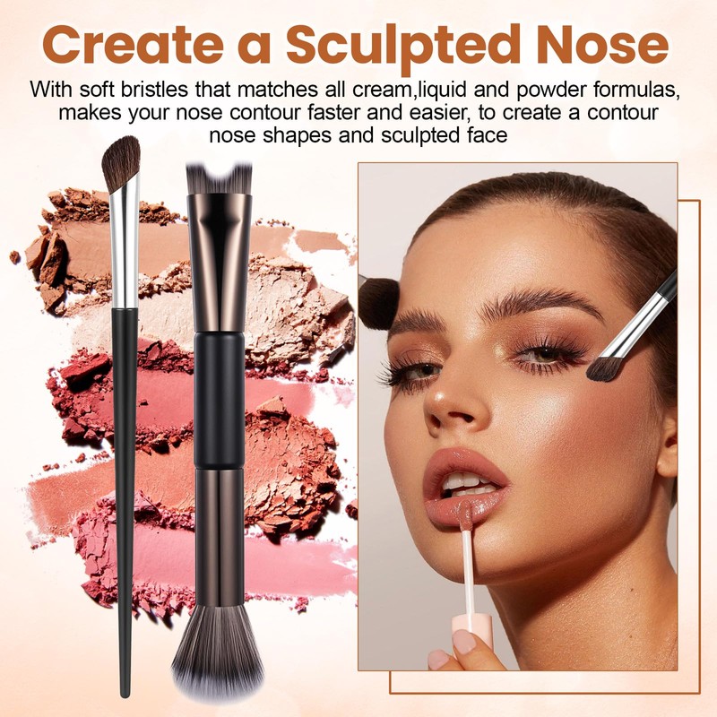 2Pcs Nose Contour Brushes for Makeup Shimmeroo Double-Ended Nose Angled