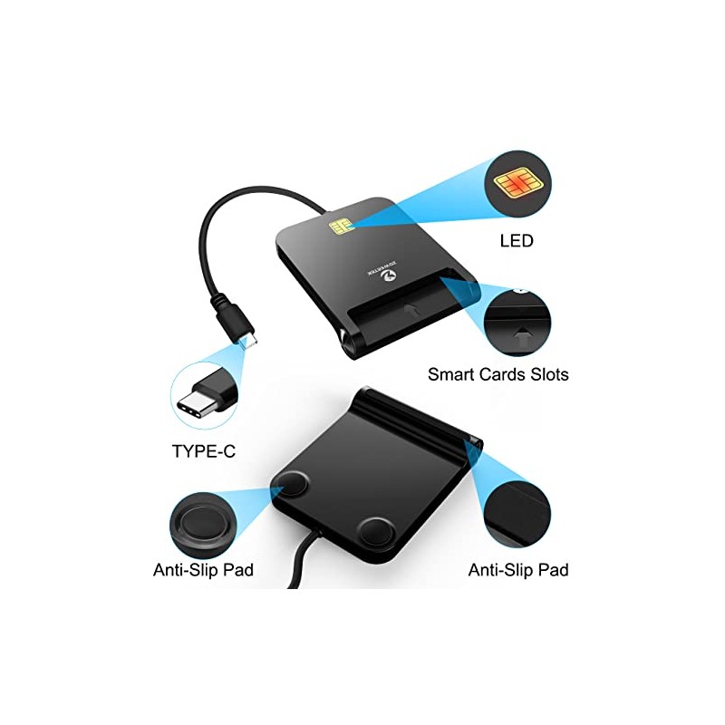 ZOWEETEK CAC Reader USB C, lector de tarjetas CAC militar,
