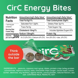 CirC Energy Bites - 12 Pack Mint Chocolate Chip Gluten Free Protein Balls - 10g Protein, Whole Grains, Nuts & Fruit - Portable Healthy Snacks for Adults & Kids, 5 Piece Resealable Packs