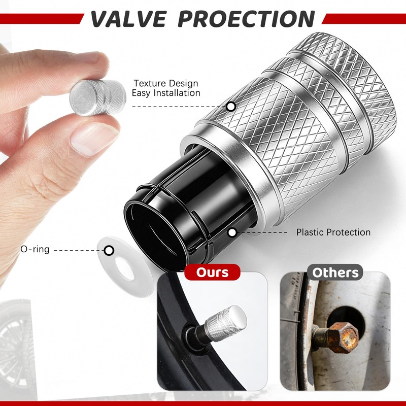 8PCS Tire Valve Stem Caps, Anodized Aluminum Corrosion Resistant Leak-Proof