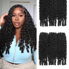 Burmese Curly Bundles Human Hair 18 20 22 Inch 100% Unprocessed Quick Weave Hair Water Wave 3 Bundles 4A Deep Curly Weft Wet and Wavy with Spiral Curls Double Weft Natural Color