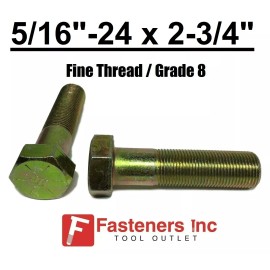 Fasteners Inc. 5/16-24 x 2-3/4" (PT) Hex Bolt Yellow Zinc Plated Grade 8 Cap Screw Fine Thread - 550