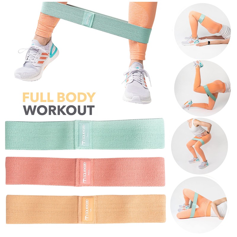 Squeeze Bands Fabric Resistance Bands Set, Non-Slip & Anti-Roll Hip