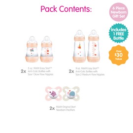 Juego de regalo MAM, los mejores chupetes y biberones para recién nacidos con lactancia materna, juego de alimentación y calma, chica, 6 unidades