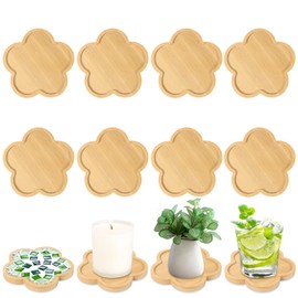 NVGVUP Pack of 8 Bamboo Coasters, Empty Base Bowls for Crafts, Mosaic Coasters Flower for Glasses, Drinking Cups, Plants, DIY Mosaic Supplies