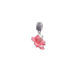 Delight Jewelry Silvertone Hot Pink Hibiscus Flower - Celtic Knot Charm Bead