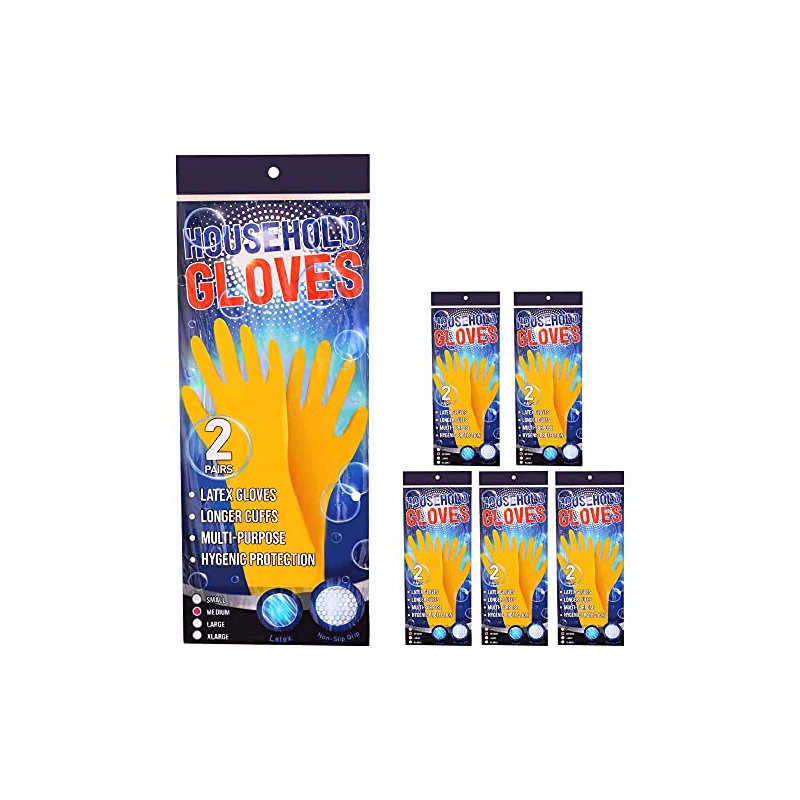 ADULTS YELLOW LATEX SAFETY GLOVES X12 PAIRS - INDUSTRIAL HYGIENIC