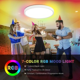 LQWELL® LED Ceiling Light, Dimmable with Remote Control, 24 W, 2500 lm, 3000-6500 K, RGB LED Ceiling Light, Round Flat Ceiling Lighting, IP44 for Living Room, Bedroom, Dining Room, Balcony, Corridor,