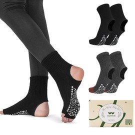 WARMVIN Toeless Yoga Pilates Socks Non Slip with Grips for Women, Sticky Grippy Socks for Pilate, Ballet, Dance, 2 Pack