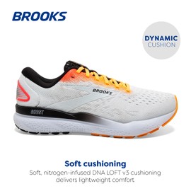 Brooks Men’s Ghost 16 Neutral Running Shoe - White/Illusion/Coral - 11 Medium