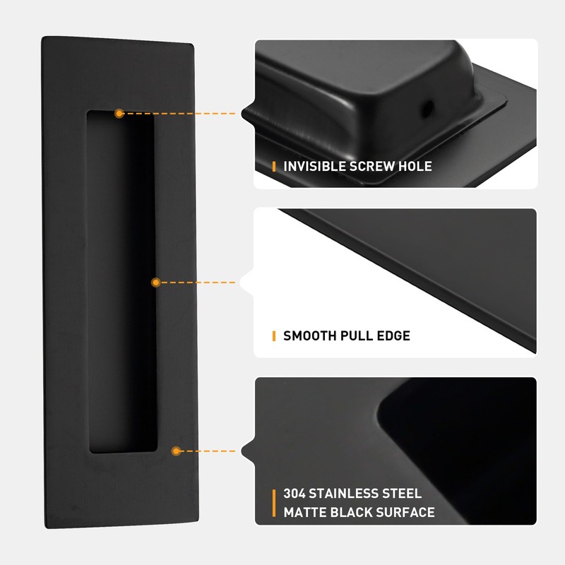 Vancoho 6 Inch Recessed Pocket Door Pull, Stainless Steel Rectangular