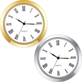 Outus 2 Pack 1.5 Inch Round Quartz Clock Insert with Roman Numerals Fit 1.4 Inch Diameter Hole White Face Glass Crystal (Gold, Silver)