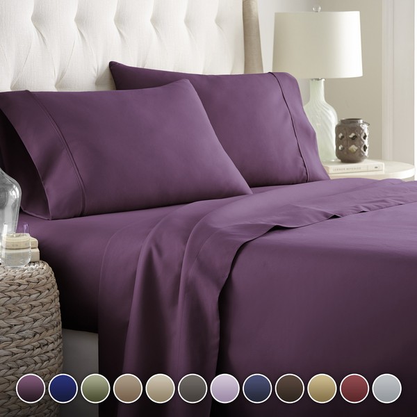 HC Collection California King Bed Sheets Set - Hotel Luxury, Lightweight, Soft Cooling Bedding & Pillowcase Set w/ 16" Deep Pockets - Wrinkle & Shrink Resistant - Eggplant, Eco-Friendly California King Size 4 pc Sheet Set