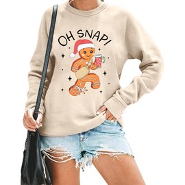FAYALEQ Merry Christmas Sweatshirts Women: Gingerbread Graphic Shirts Funny Xmas Sweater Winter Long Sleeve Pullovers Apricot