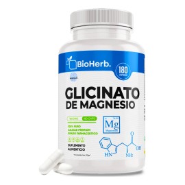 Glicinato De Magnesio 100% Puro Bioherb 180 Cápsulas 500mg Sabor Neutro