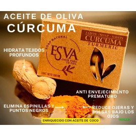 Jabones masaje de Cúrcuma-Jengibre-aceite de Oliva y de Coco, Esva Natural Pack De 3, Ilumina La Piel