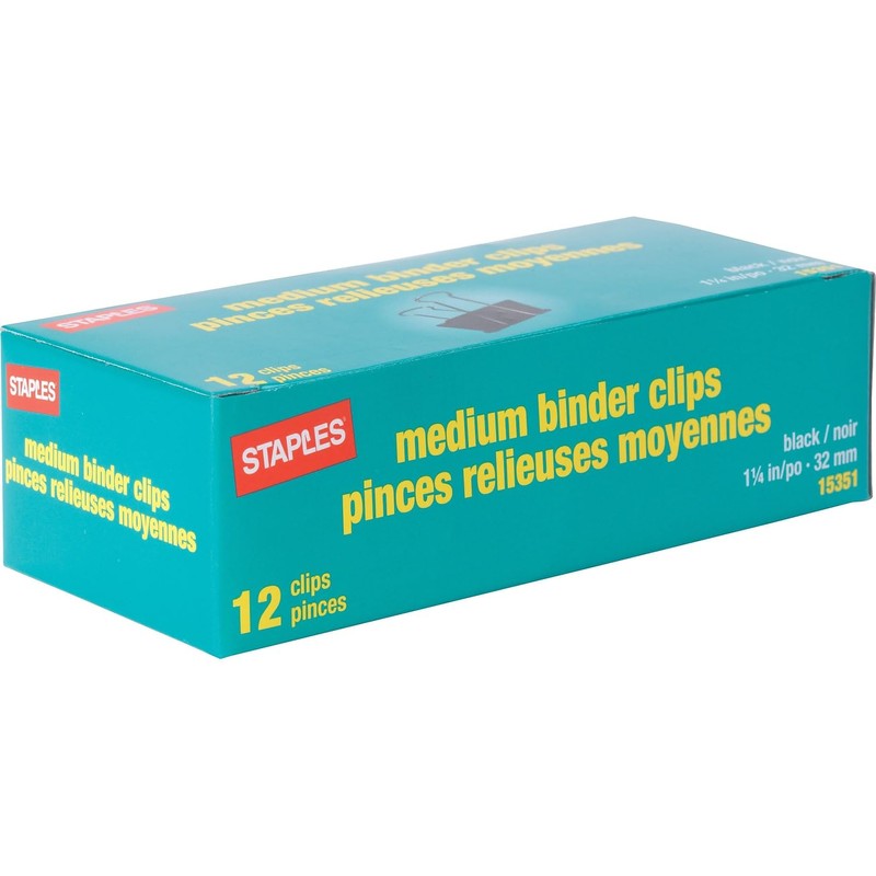 Staples Medium Binder Clips, Black, 12/Pack (15351)