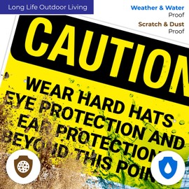 OSHA Caution Wear Hard Hats Eye Protection and Ear Protection Beyond This Point Sign, 18x24 Inches, 55 mil Thick HDPS (high Density polystyrene), Made in USA