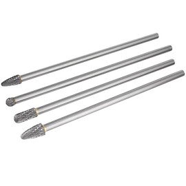 Bestgle Long Burr Bit 4 Pieces Carbide Cutter Set 6 mm Shank Double Cut Drill Set for Drill, Drilling Grinding Separating Milling Polishing Engraving etc. (150-160 mm)