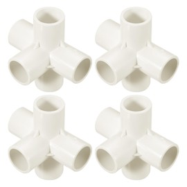 sourcing map 4 Pcs PVC Fitting, 5 Way PVC Fitting 1" 0.8" PVC Connectors PVC Elbow PVC Pipe Fittings PVC Coupling PVC Furniture Corner Connector for DIY Garden Support Structure, White