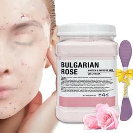 Ouhans Jelly Mask Powder for Facials Care,Rose Petals Gel Jelly Face Mask,Professional Peel off Rubber Mask,Hydrating Jelly Masks,DIY Spa Mask with Double-ended Silicone Brush,23 Fl Oz