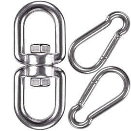 WAREMAID Swing Swivel, Stainless Steel Swivel Ring Double Ended Swivel Eye Hook with 2 Snap Hooks for Web Tree Swing, Swing Spinner Hanger, Heavy Bag, Aerial Silks Swivel, 500kg