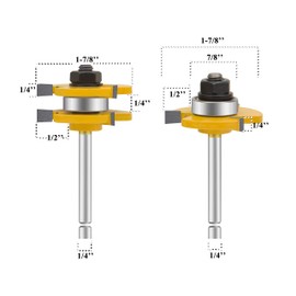 LEATBUY-TECH 1/4 Inch Shank Router Bit Set & 5 Finger Joint 3Pcs, Tongue and Groove Wood Milling Cutter Drilling Carbide Tool For Door Table Cabinet Shelve(1/4-5 Finger)