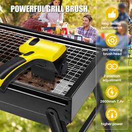 2 in 1 Electric Grill Brush, Rechargeable Barbecue Grill Cleaner with 2 Brush Heads, 360° Rotating Cleaning Brush Grill Accessories