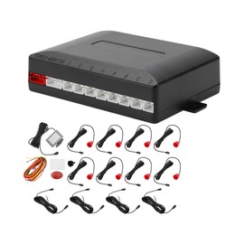 Hihaha Car Auto Vehicle Reverse Backup Radar System LCD Distance Display Reverse Parking Sensors Distance Detection 8 Parking Sensors Red