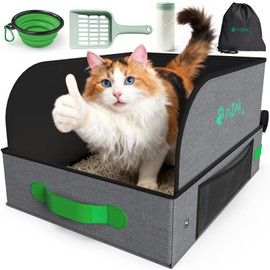 20" x 16" x 11" Travel Litter Box for Cats, Collapsible Cat Litter Box with Compact Fold, Portable Cat Box - Leak-Proof Water-Resistant, Hard Bottom & Easy Carry for Car/Hotel/Airplane On-the-Go