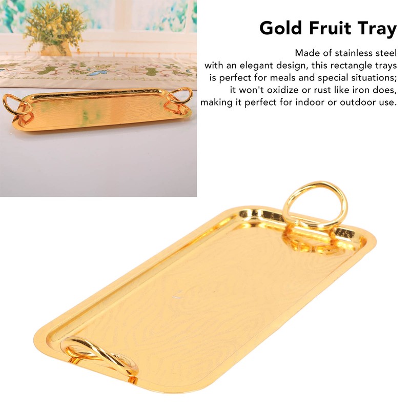 Rectangular Tea Cup Tray Gold Fruit Food Storage Tray with