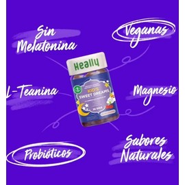 Suplemento Infantil para Dormir – Heally, SIN Melatonina, Kid’s Sweet Dreams, Sabor Cereza, L-Teanina / Magnesio / Toronjil / Manzanilla, 100% Natural y Veganas, Sin Glúten