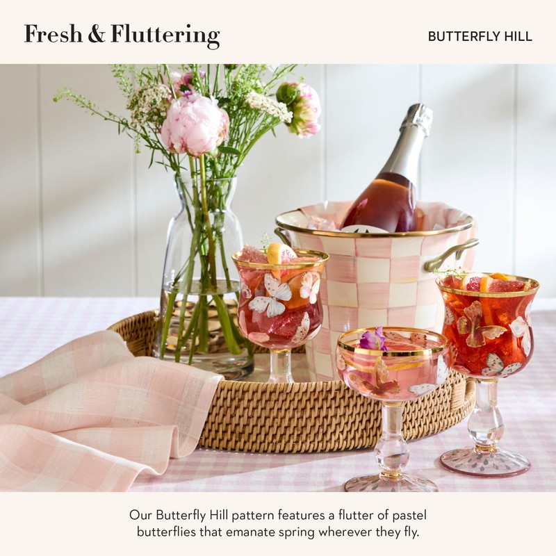 MACKENZIE-CHILDS Stemmed Wine Glass, Decorative Wine Glassware, 16 Ounces, Butterfly