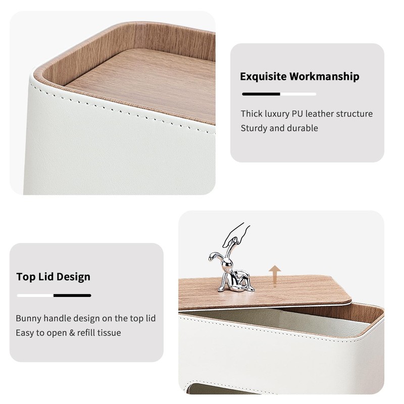 GORESE Cosmetic Tissue Box with Tray, Leather Tissue Box, Paper