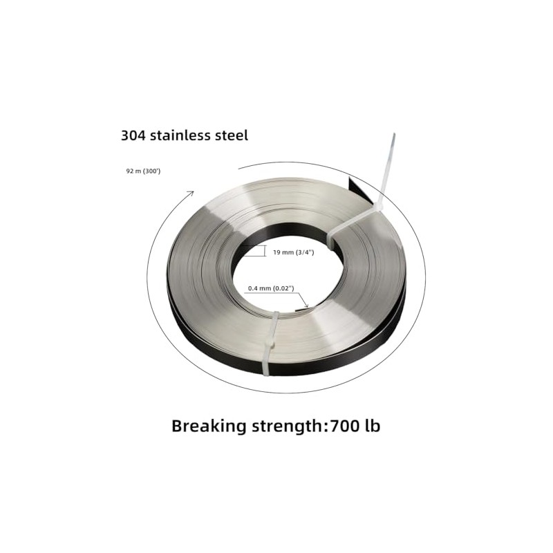 3/4” 304 Stainless Steel Strapping Coil Band 300 ft, 0.02”