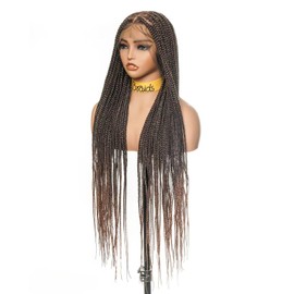 uBraids 36" Single-layer Full Lace Box Knotless Box Braided Wig for Black Women - Lightweight Synthetic Fully Handmade Braided Wig - Honey Blond