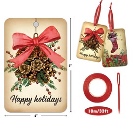 60 Vintage Christmas Gift Tags with String, Retro Xmas Hanging Name Tags with Santa Claus Perfect for Presents Wrapping Holiday Home Decor(2’’ x 3’’)