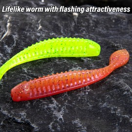 Dr.Fish 20 Pack Soft Worm Fishing Lures 3.3" Flat Tail Soft Plastic Bass Fishing Bait Drop Shot Bait Freshwater Crappie Walleye Panfish Orange Brown