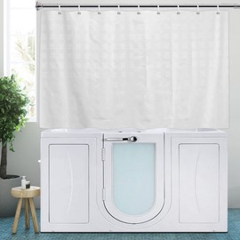 YISURE White Short Shower Curtain 40 inch Length, Small Fabric Polyester Textured Bath Curtains Set for Bathroom Window with Plastic Hooks 70" W x40'' L