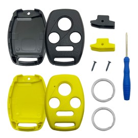 Key Fob Case Replacement for Honda Accord 2003-2012 / Civic EX 2006-2013 / Pilot 2009-2015 / CR-V 2005-2006 Keyless Entry Car Key Fob Shell - Cutting NOT Required (Black + Yellow)
